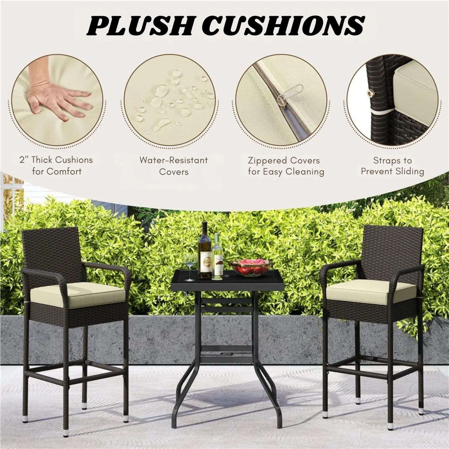 Outdoor Rattan Wicker 2-Piece Bar Chairs - Image 5