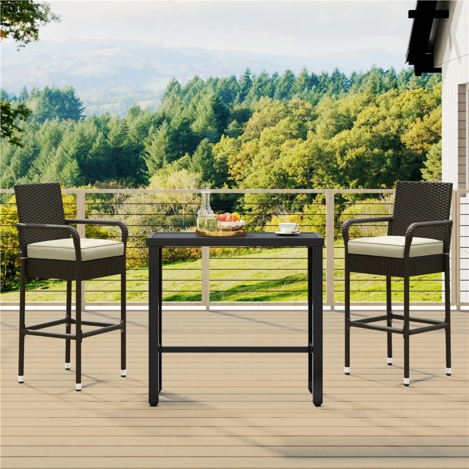 Outdoor Rattan Wicker 2-Piece Bar Chairs - Image 7