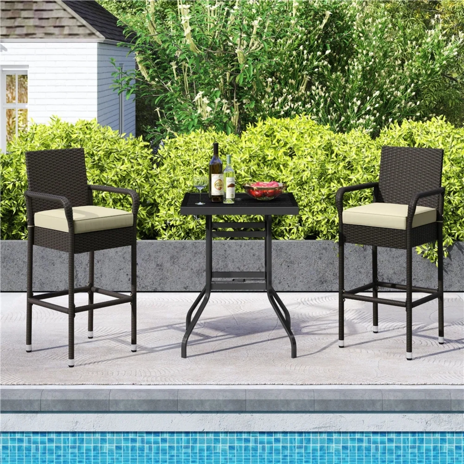 Outdoor Rattan Wicker 2-Piece Bar Chairs - Image 8