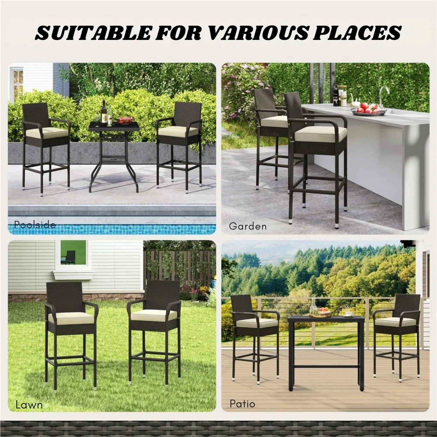 Outdoor Rattan Wicker 2-Piece Bar Chairs - Image 9