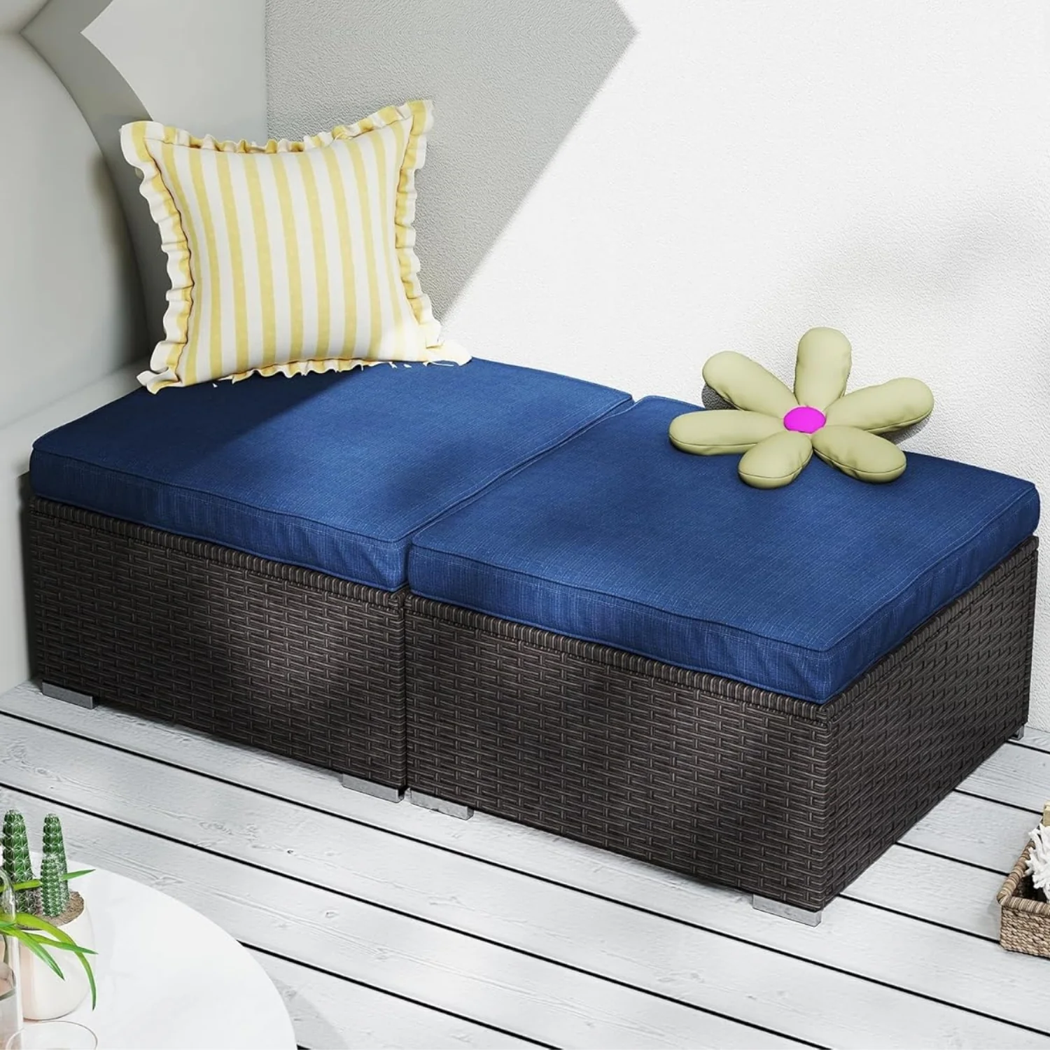 Outdoor Rattan Wicker 2-Piece Ottoman Set - Image 3