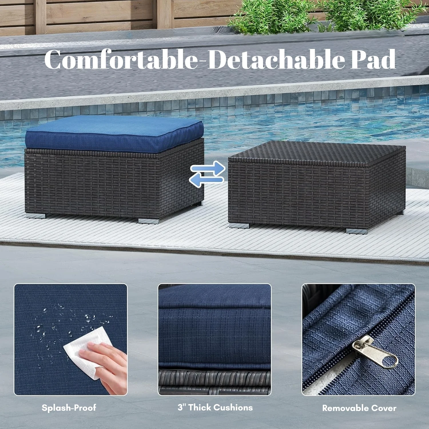 Outdoor Rattan Wicker 2-Piece Ottoman Set - Image 5