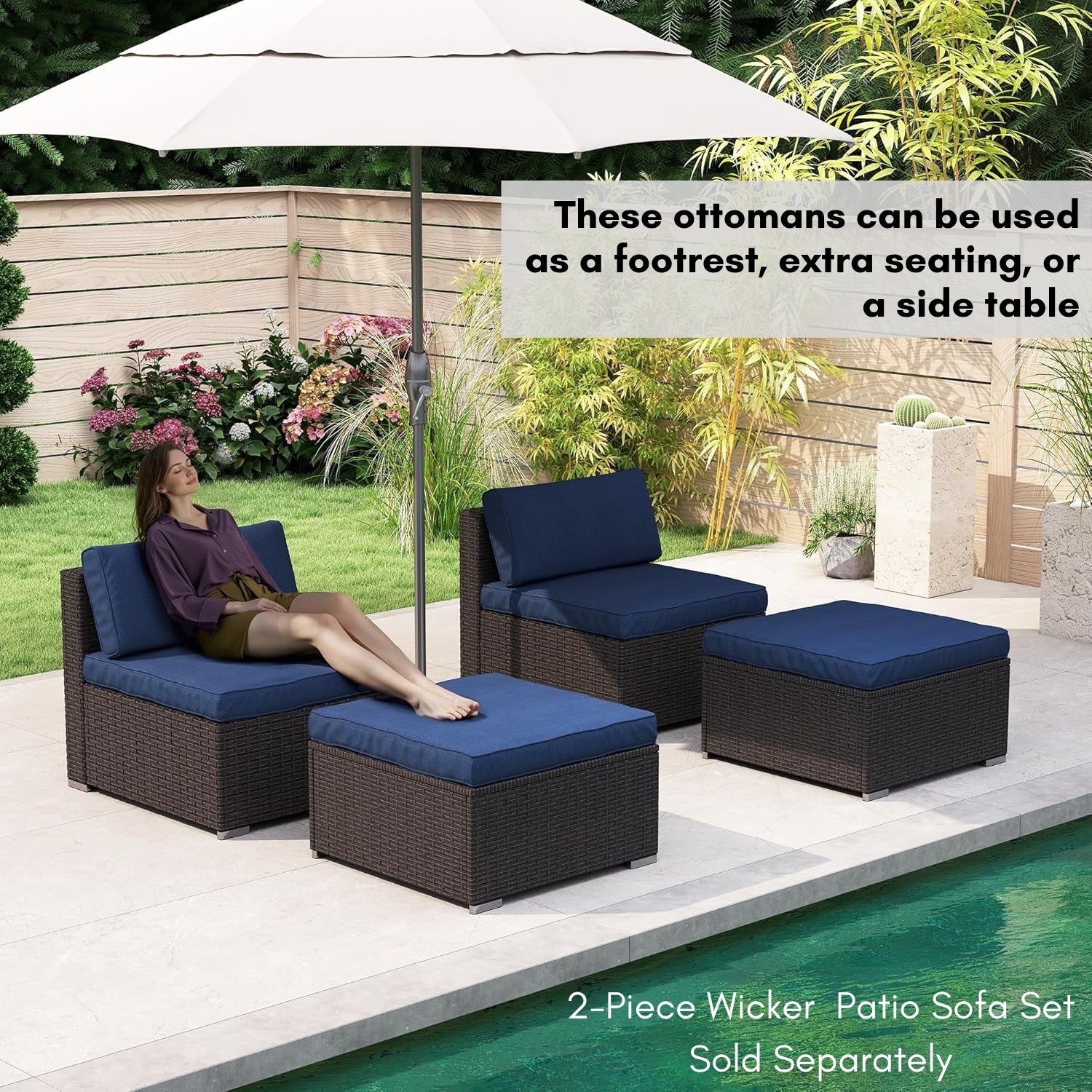 Outdoor Rattan Wicker 2-Piece Ottoman Set - Image 6