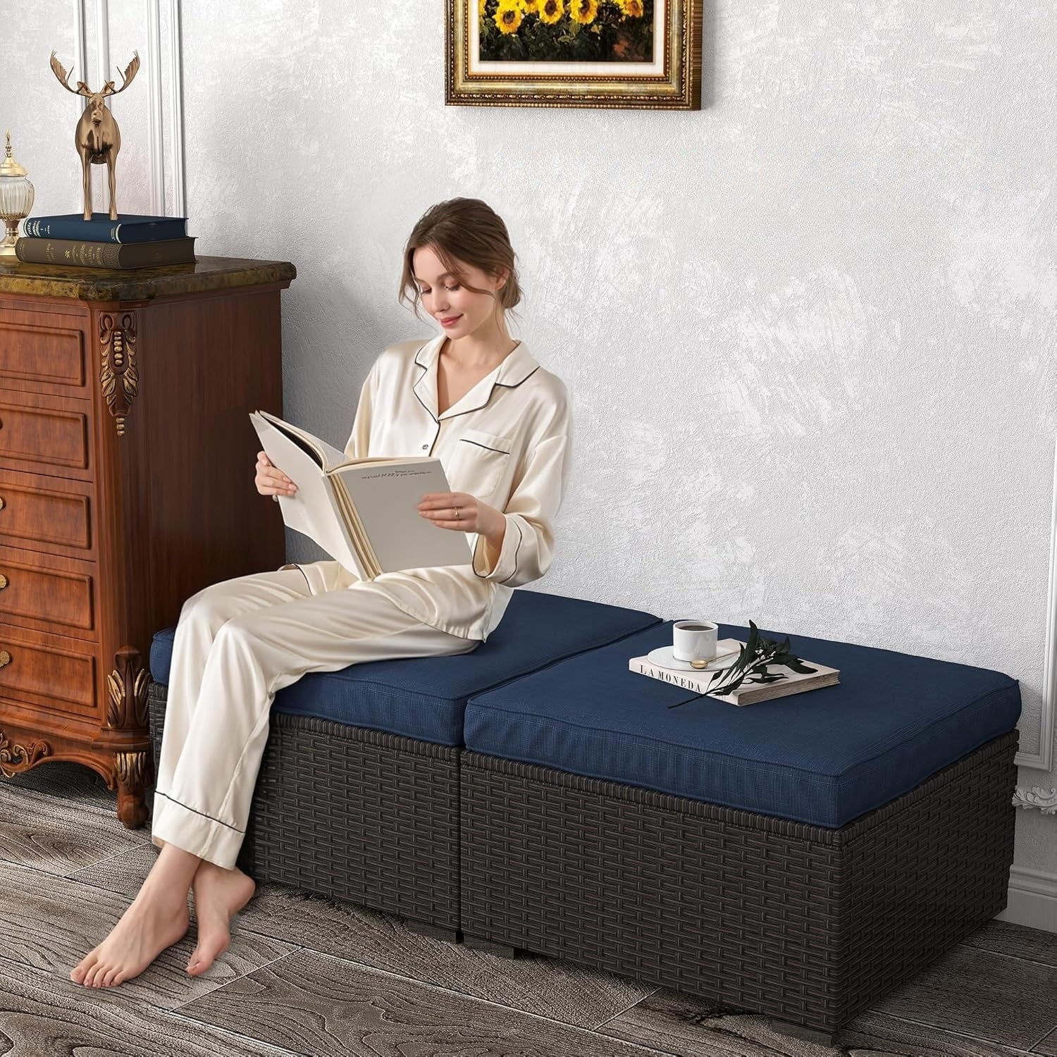 Outdoor Rattan Wicker 2-Piece Ottoman Set - Image 7