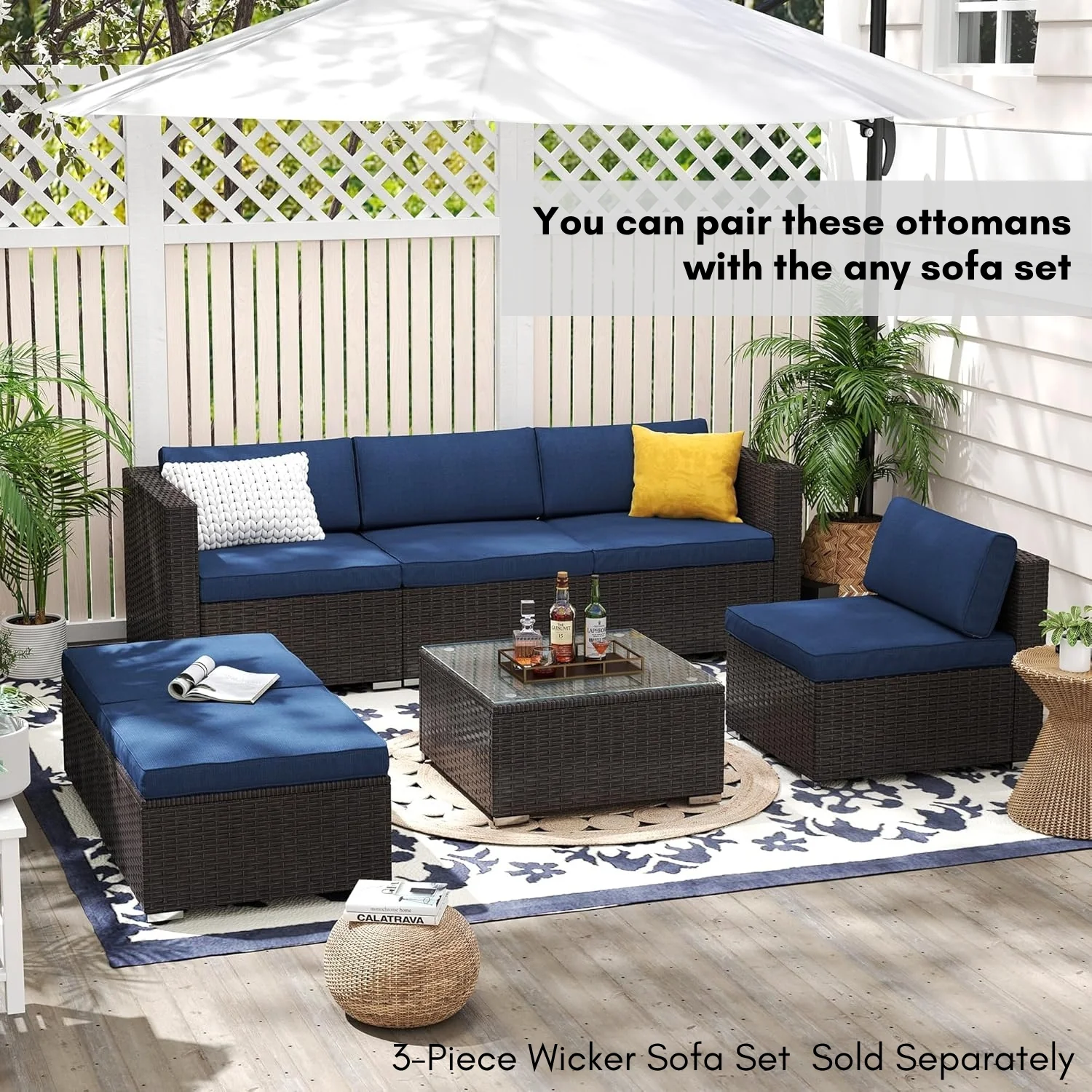 Outdoor Rattan Wicker 2-Piece Ottoman Set - Image 8