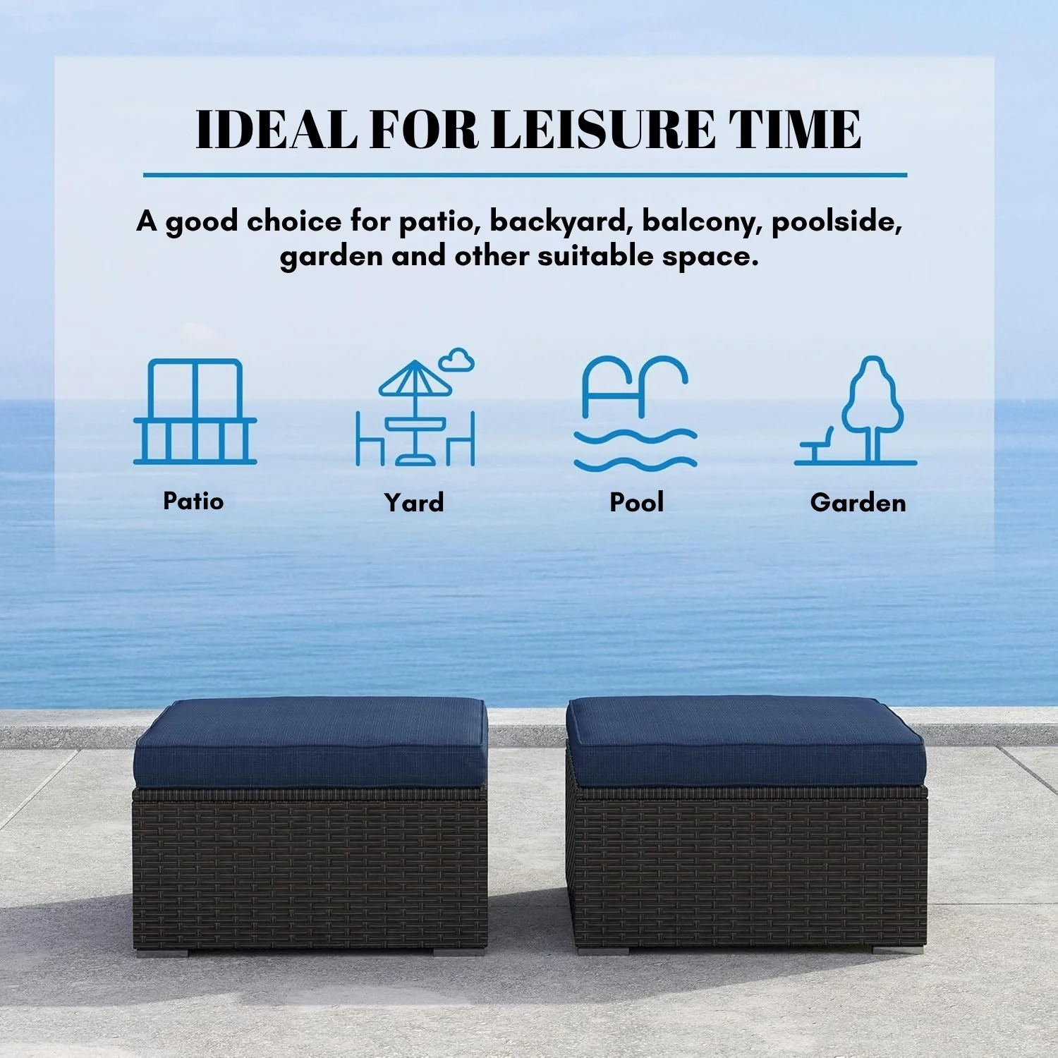 Outdoor Rattan Wicker 2-Piece Ottoman Set - Image 9