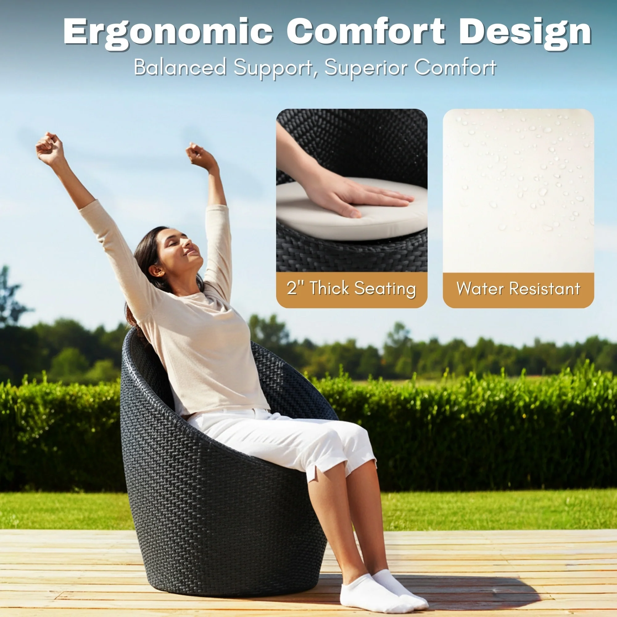Outdoor Rattan Wicker 3-Piece Conversation Set - Image 5