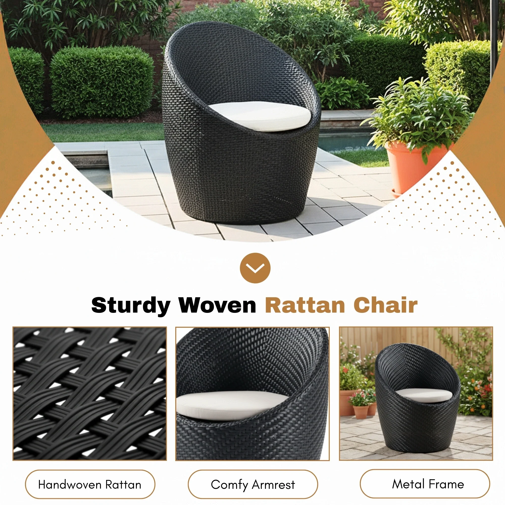 Outdoor Rattan Wicker 3-Piece Conversation Set - Image 6
