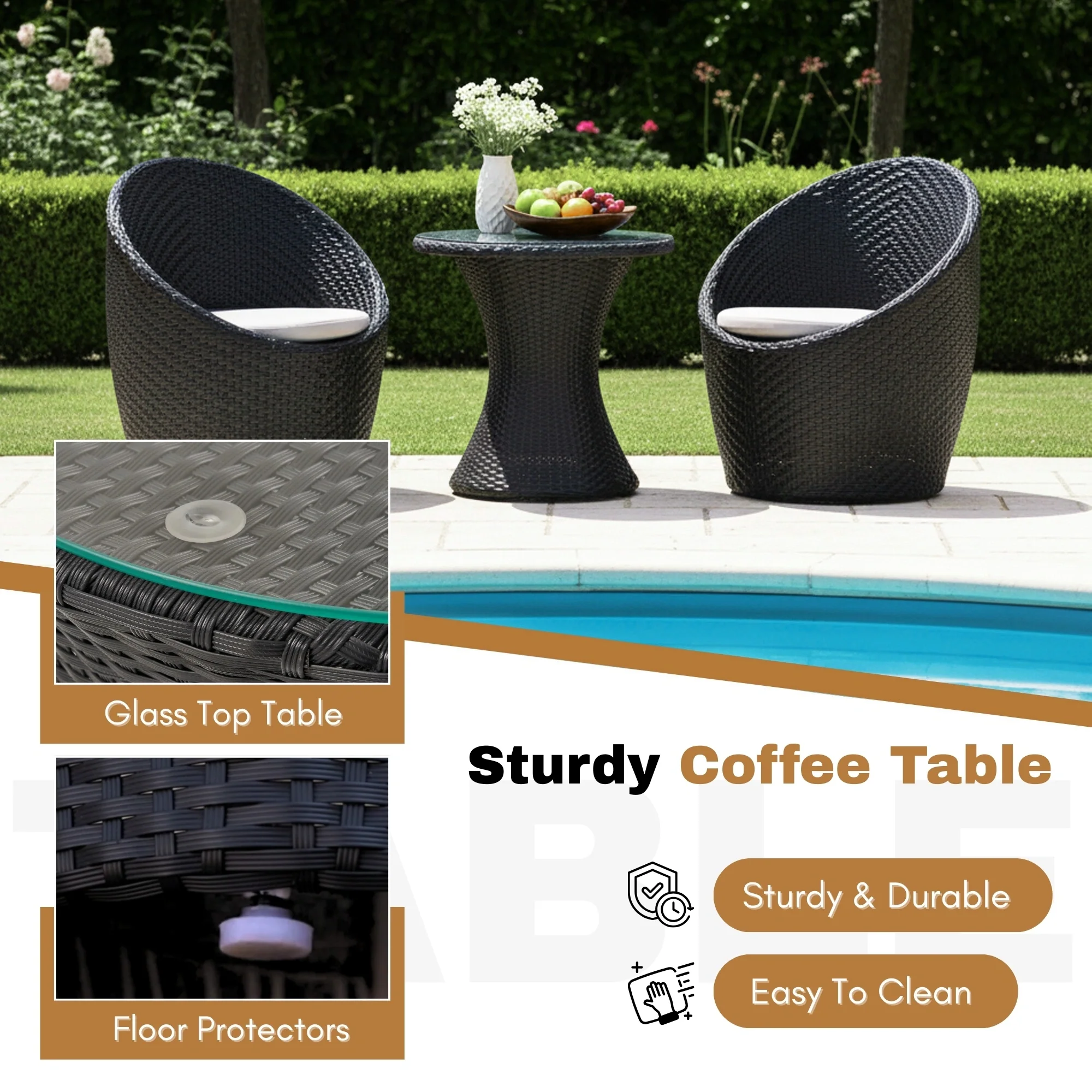 Outdoor Rattan Wicker 3-Piece Conversation Set - Image 7