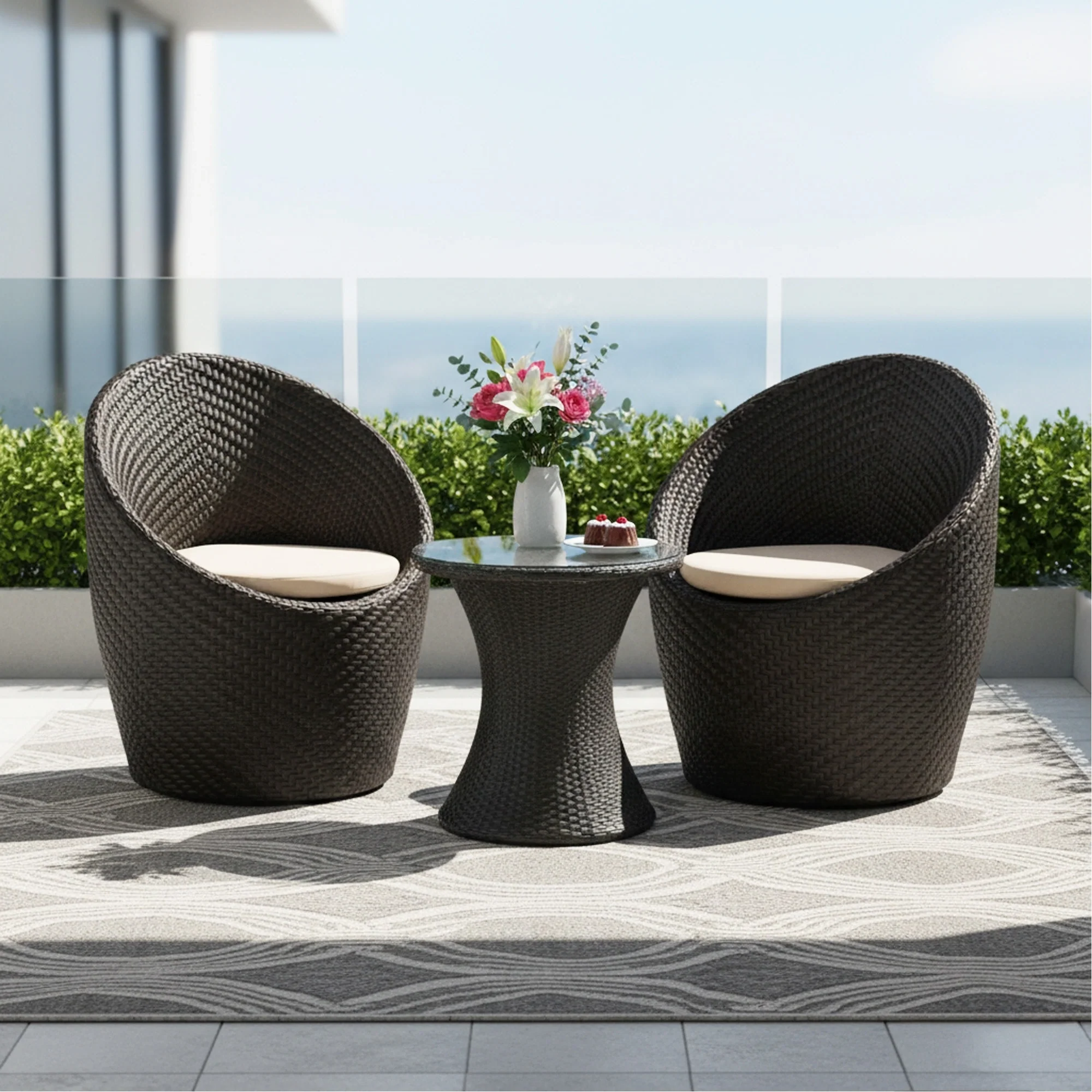 Outdoor Rattan Wicker 3-Piece Conversation Set - Image 10