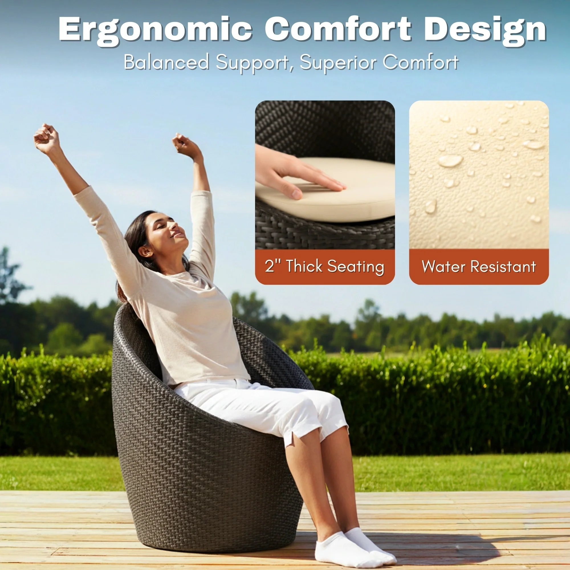 Outdoor Rattan Wicker 3-Piece Conversation Set - Image 5