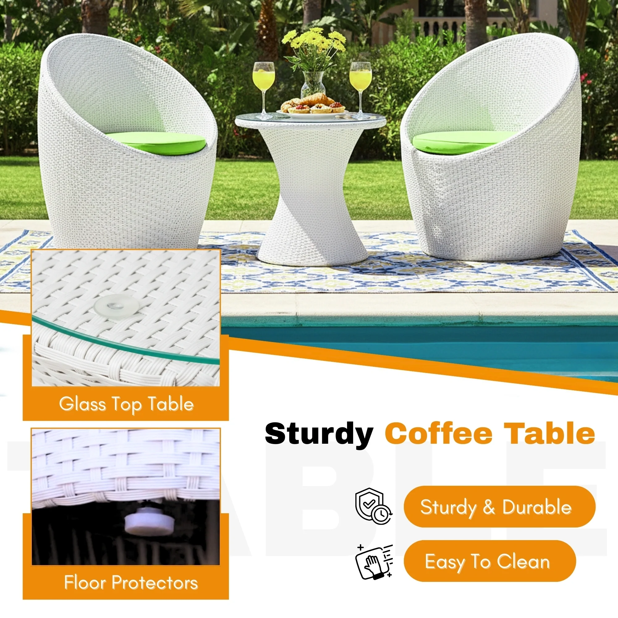 Outdoor Rattan Wicker 3-Piece Conversation Set - Image 7