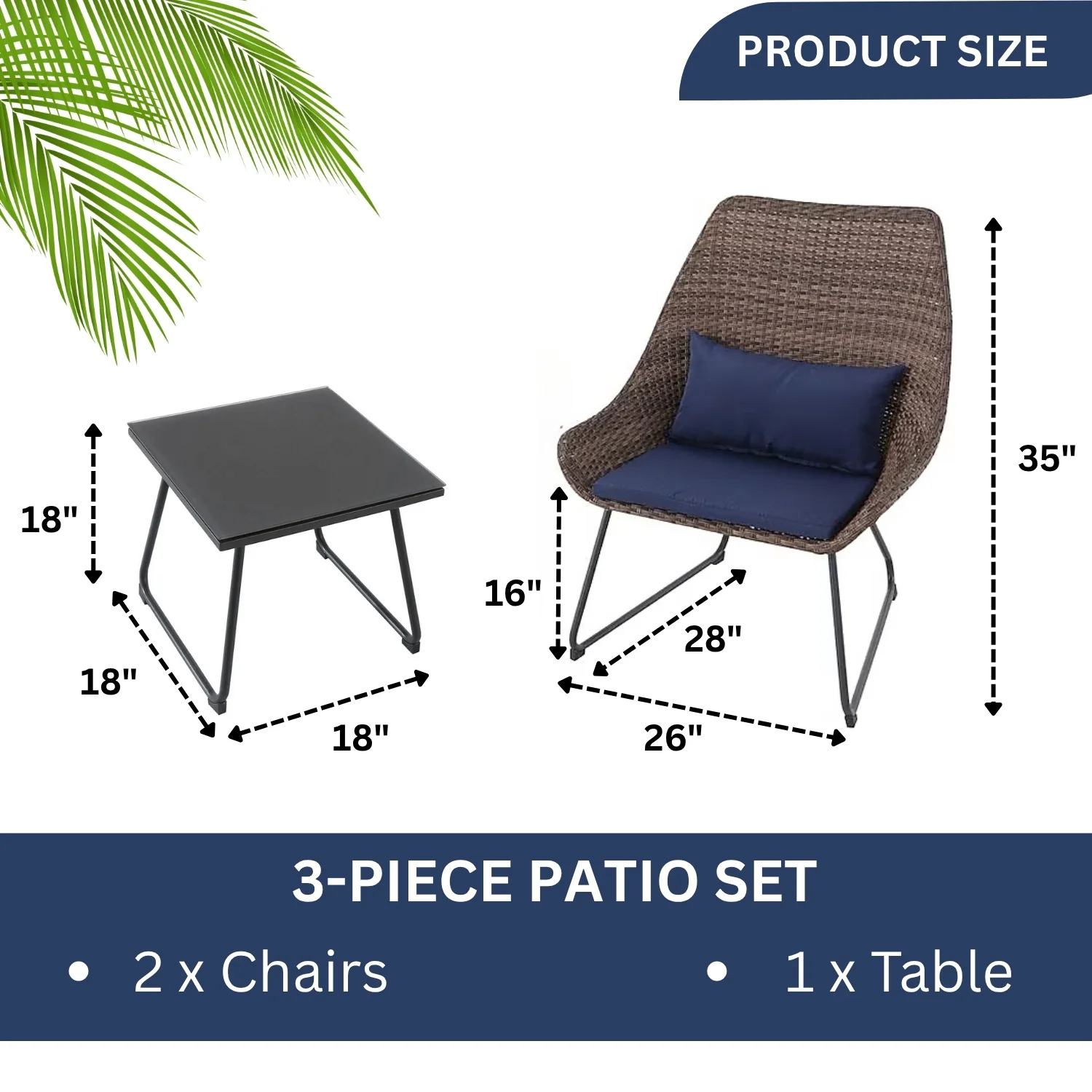 Outdoor Rattan Wicker 3-Piece Patio Set - Image 2