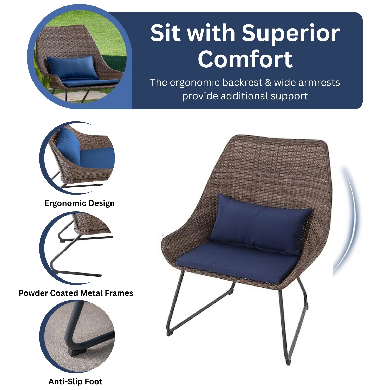 Outdoor Rattan Wicker 3-Piece Patio Set - Image 6