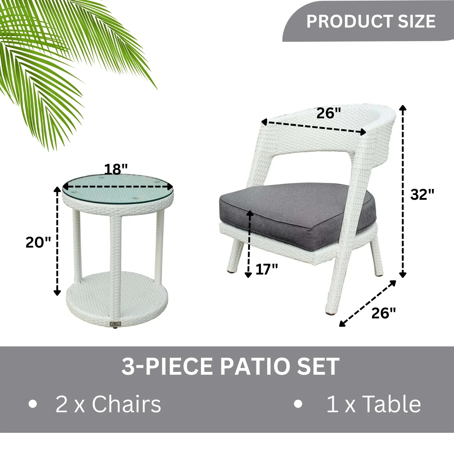Outdoor Rattan Wicker 3-Piece Patio Set - Image 2