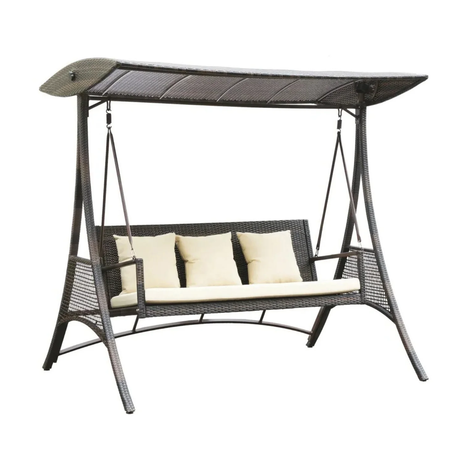 Outdoor Rattan Wicker 3-Seat Patio Swing Chair with Shade & Cushions - Image 4