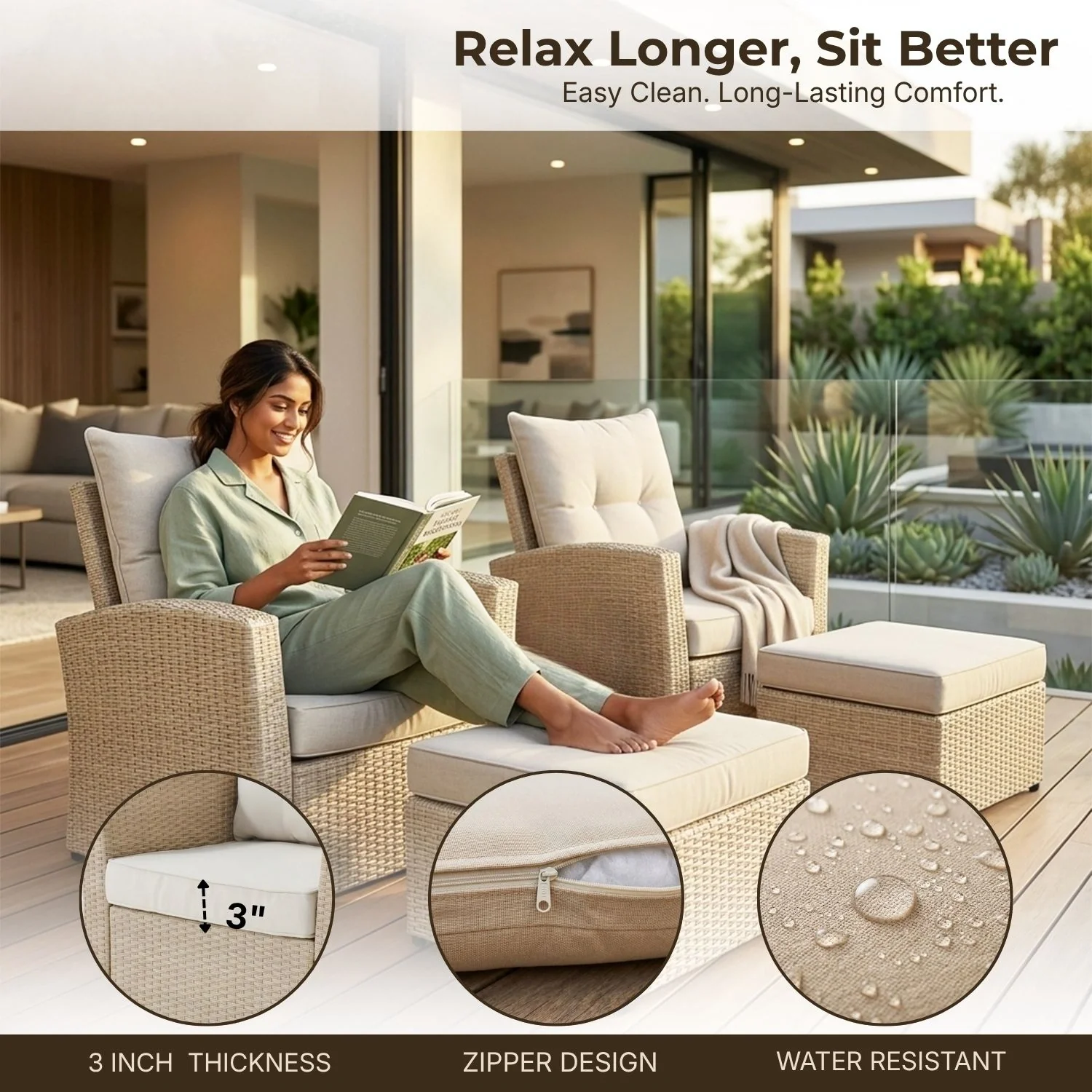 Outdoor Rattan Wicker 4-Piece Patio Sofa Set - Image 4