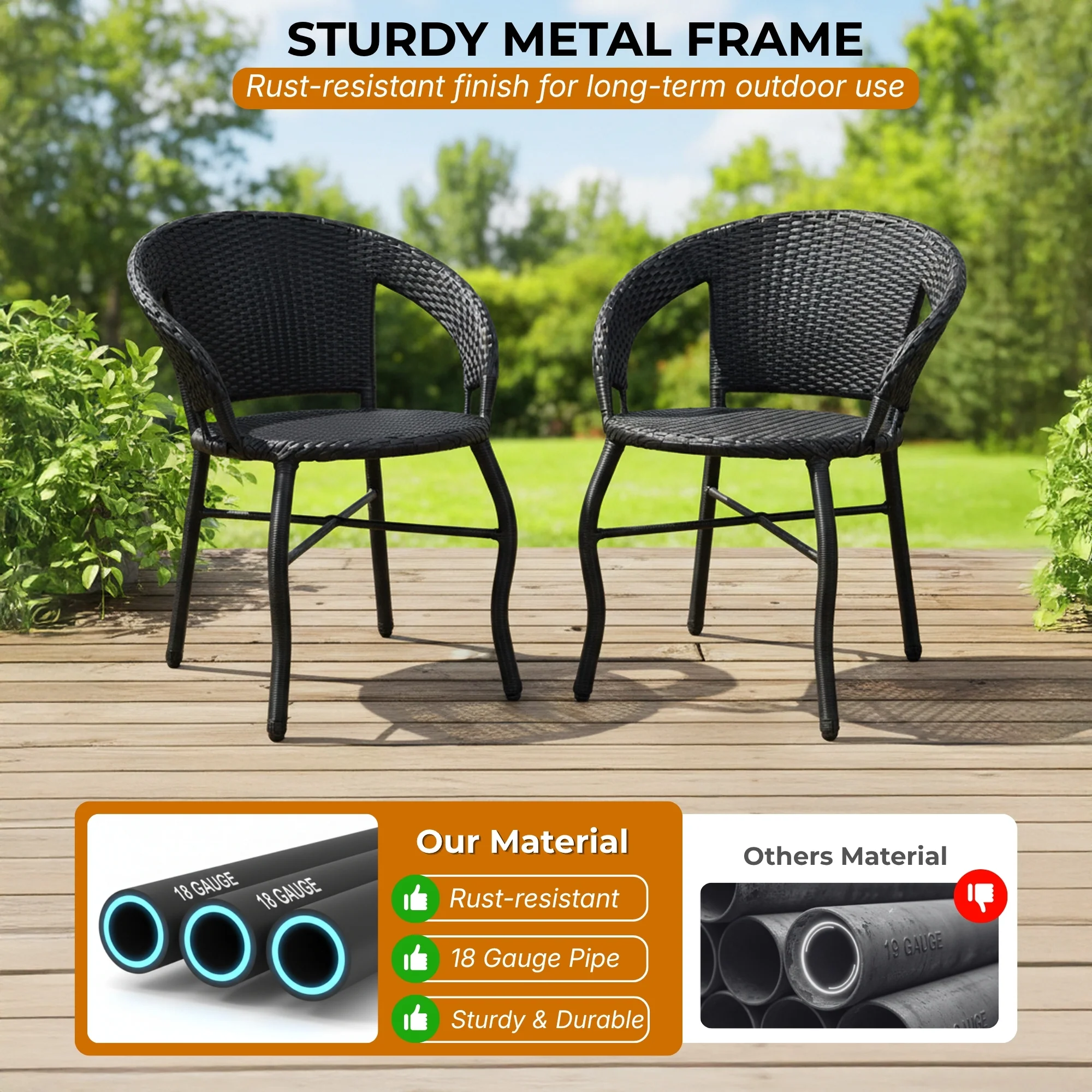 Outdoor Rattan Wicker 5-Piece Patio Furniture Set (Black) - Image 4