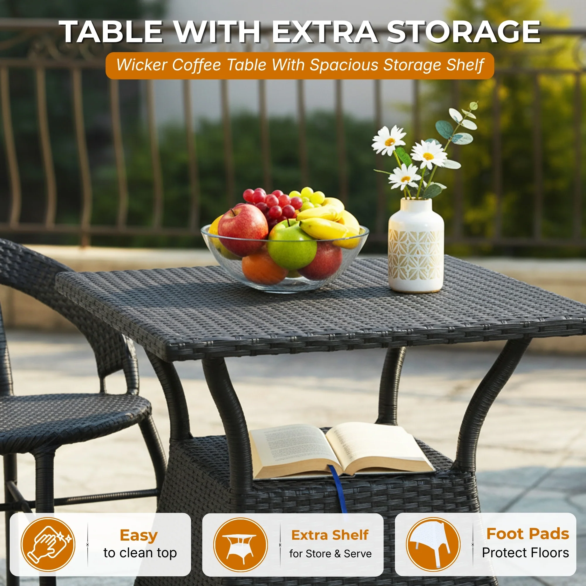 Outdoor Rattan Wicker 5-Piece Patio Furniture Set (Black) - Image 6