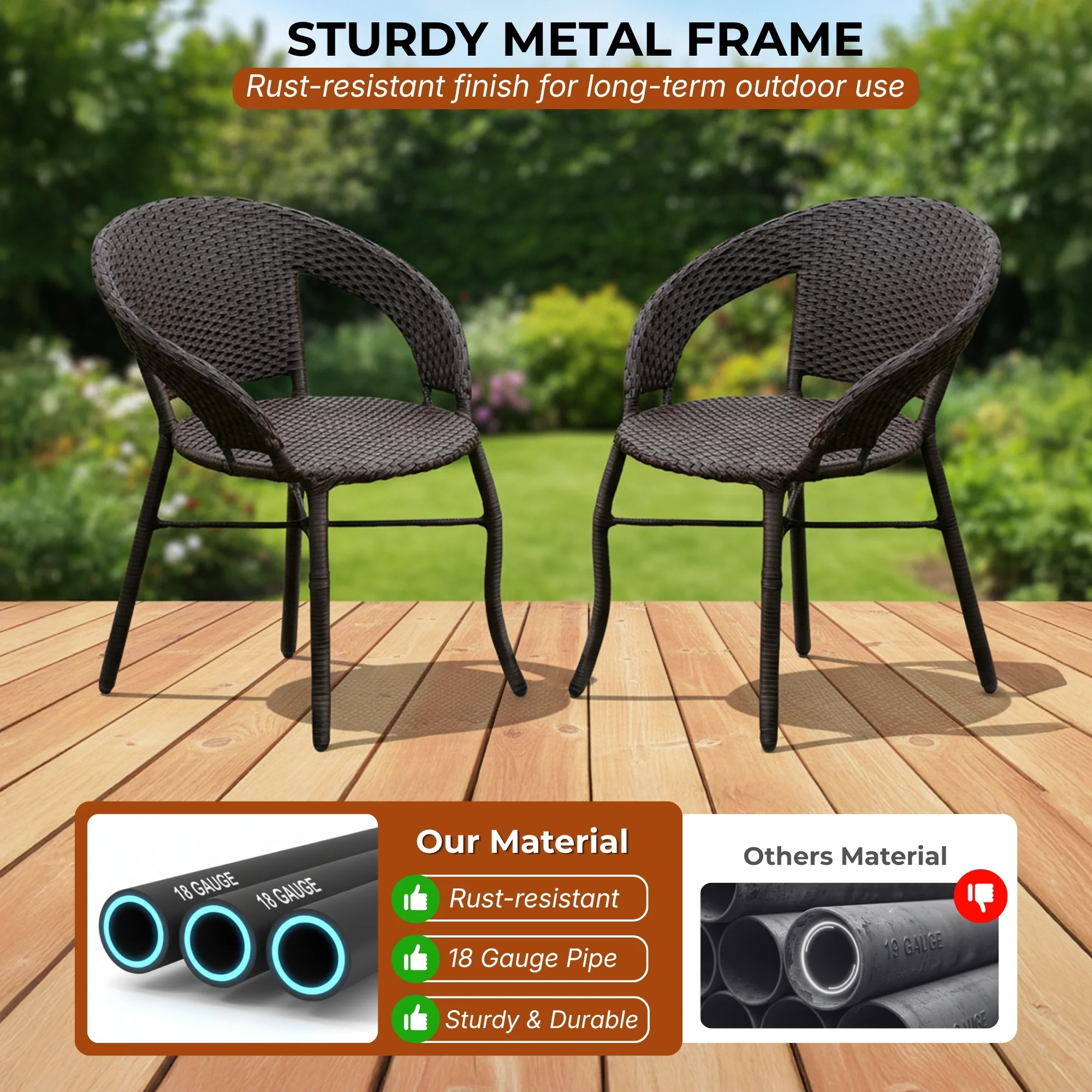 Outdoor Rattan Wicker 5-Piece Patio Furniture Set (Dark Brown) - Image 4