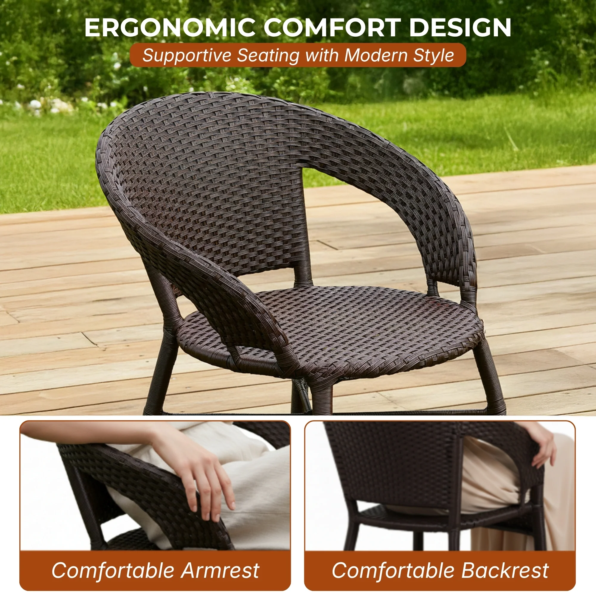 Outdoor Rattan Wicker 5-Piece Patio Furniture Set (Dark Brown) - Image 5
