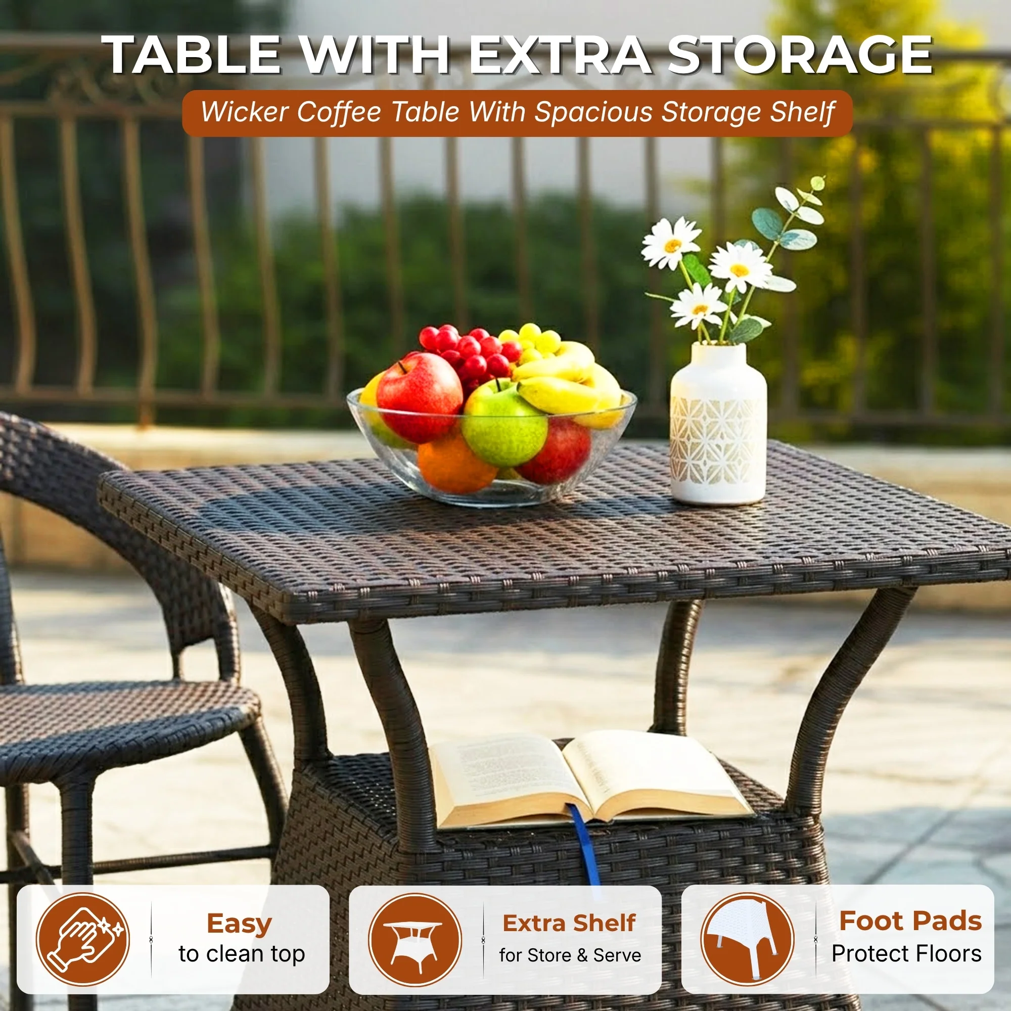 Outdoor Rattan Wicker 5-Piece Patio Furniture Set (Dark Brown) - Image 6
