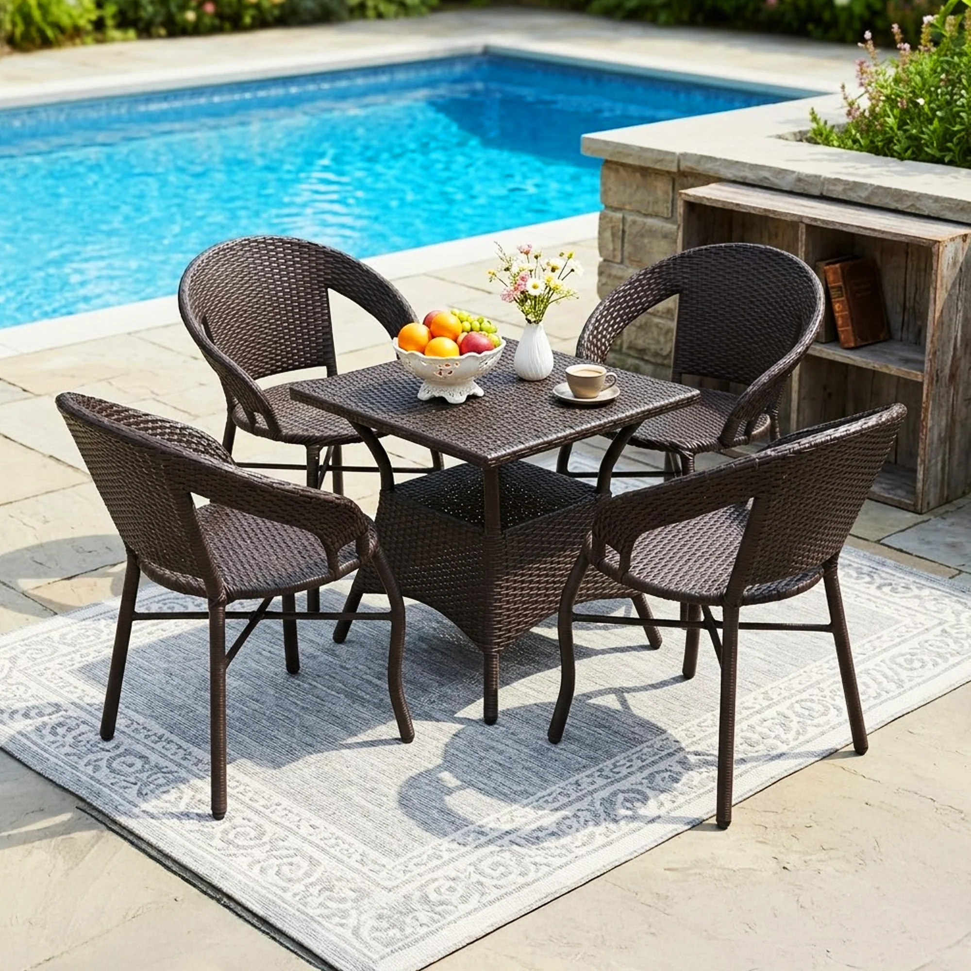 Outdoor Rattan Wicker 5-Piece Patio Furniture Set (Dark Brown) - Image 7