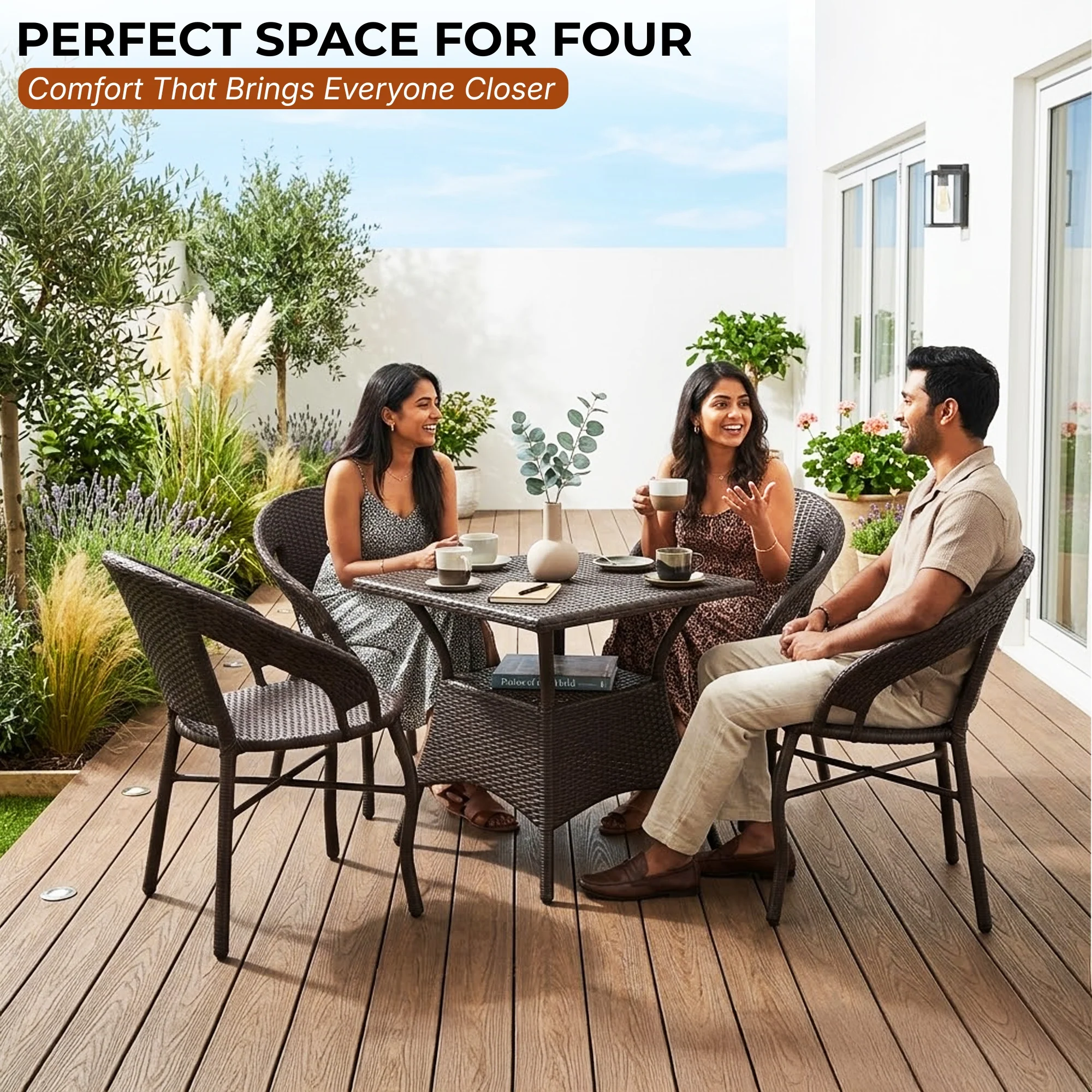 Outdoor Rattan Wicker 5-Piece Patio Furniture Set (Dark Brown) - Image 8