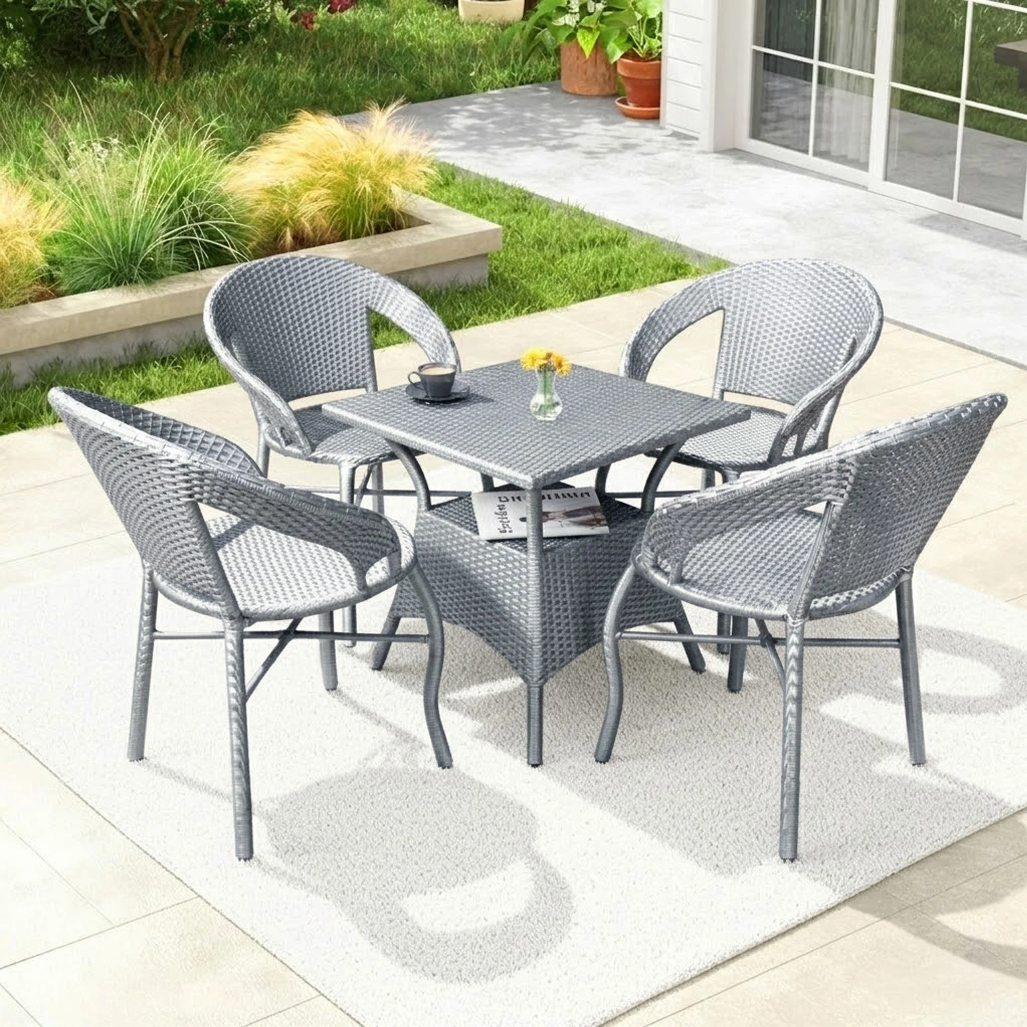 Outdoor Rattan Wicker 5-Piece Patio Furniture Set (Silver Grey)