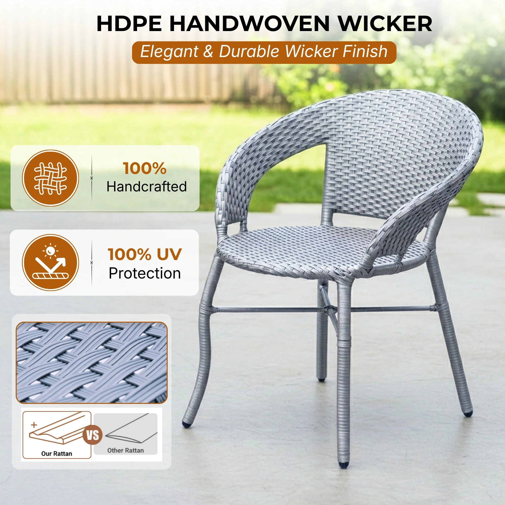 Outdoor Rattan Wicker 5-Piece Patio Furniture Set (Silver Grey) - Image 3