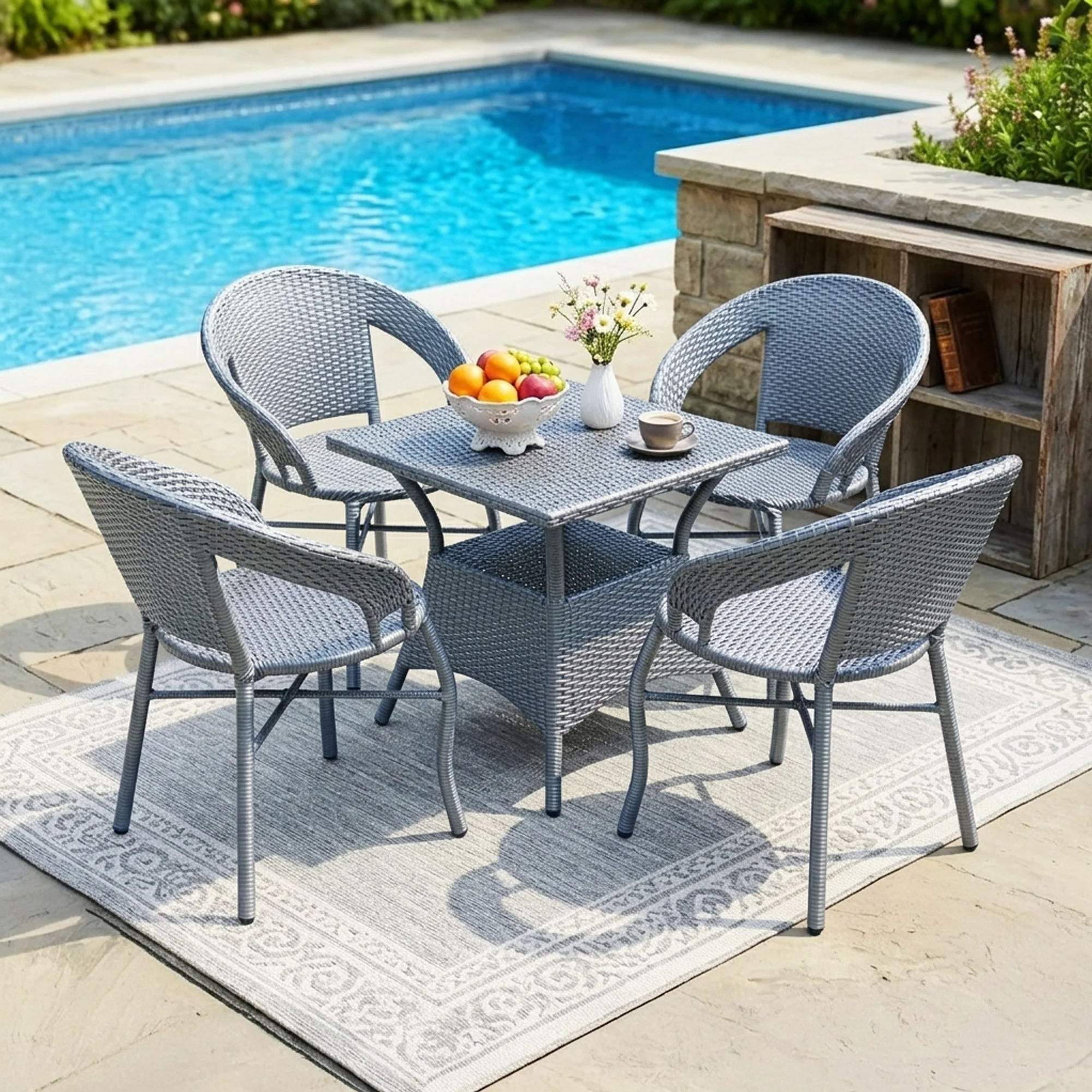Outdoor Rattan Wicker 5-Piece Patio Furniture Set (Silver Grey) - Image 7