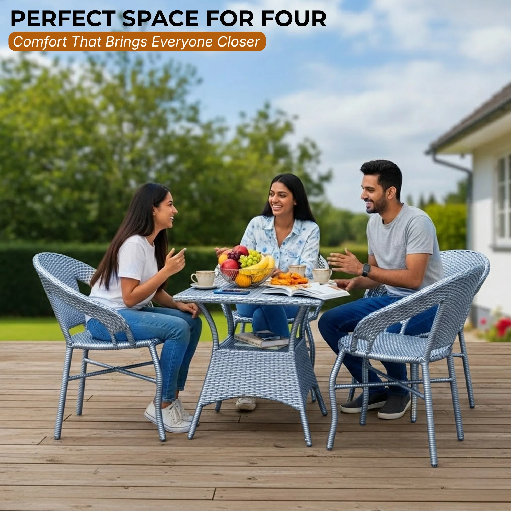 Outdoor Rattan Wicker 5-Piece Patio Furniture Set (Silver Grey) - Image 8