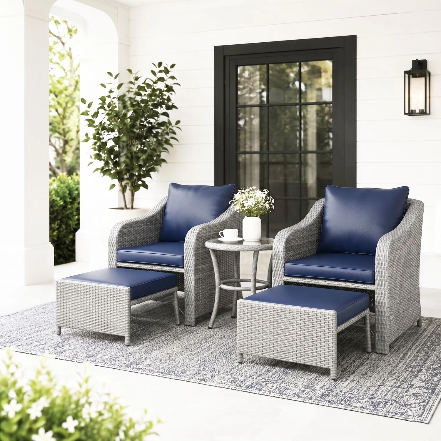 Outdoor Rattan Wicker 5 Piece Patio Sofa Set