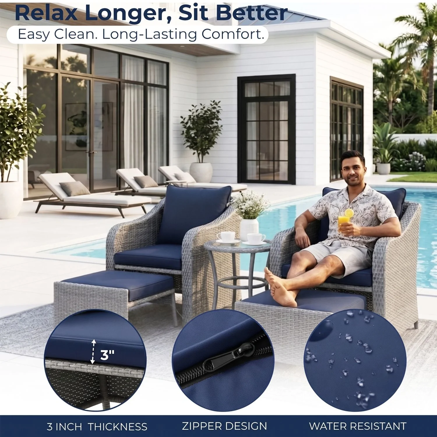 Outdoor Rattan Wicker 5 Piece Patio Sofa Set - Image 4
