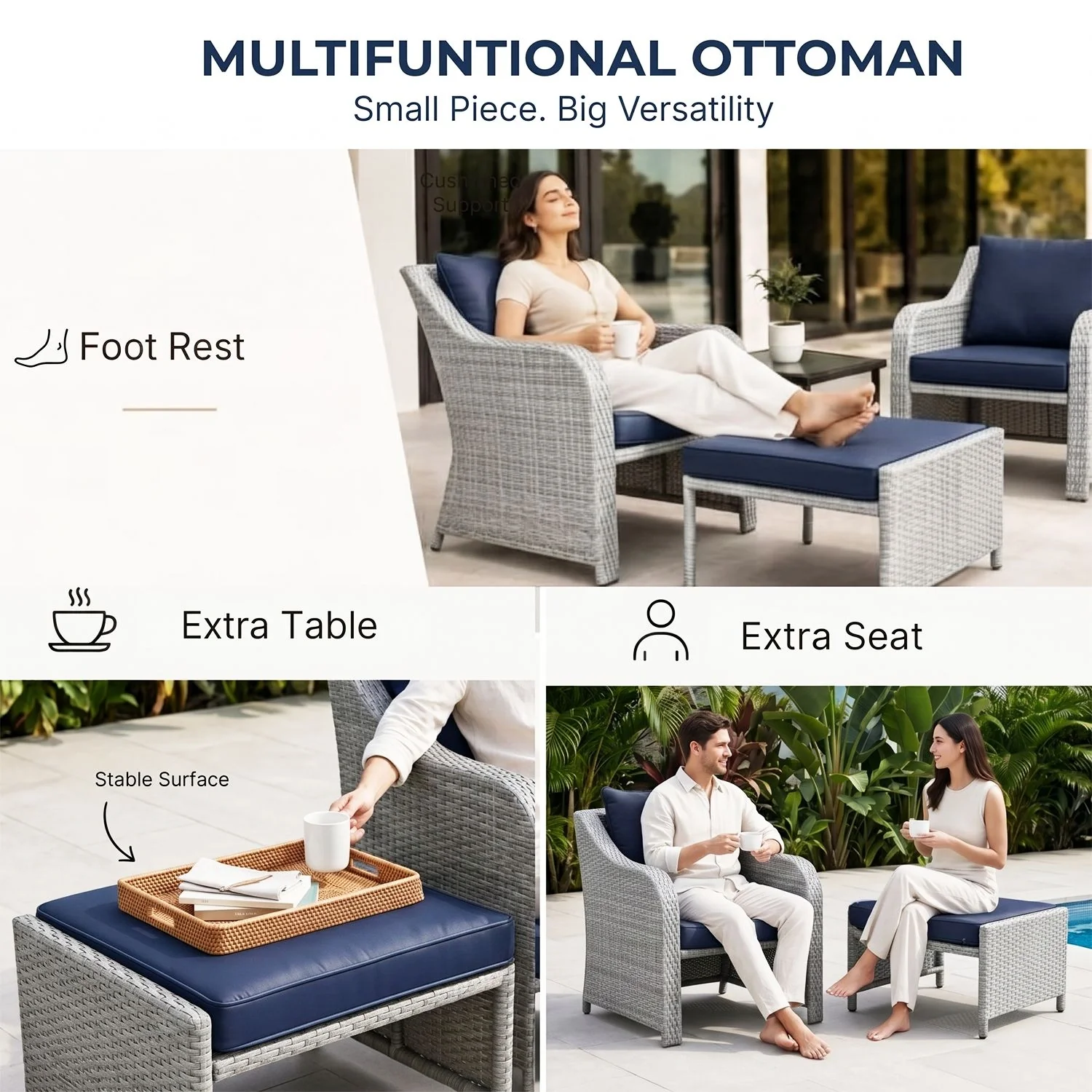 Outdoor Rattan Wicker 5 Piece Patio Sofa Set - Image 6