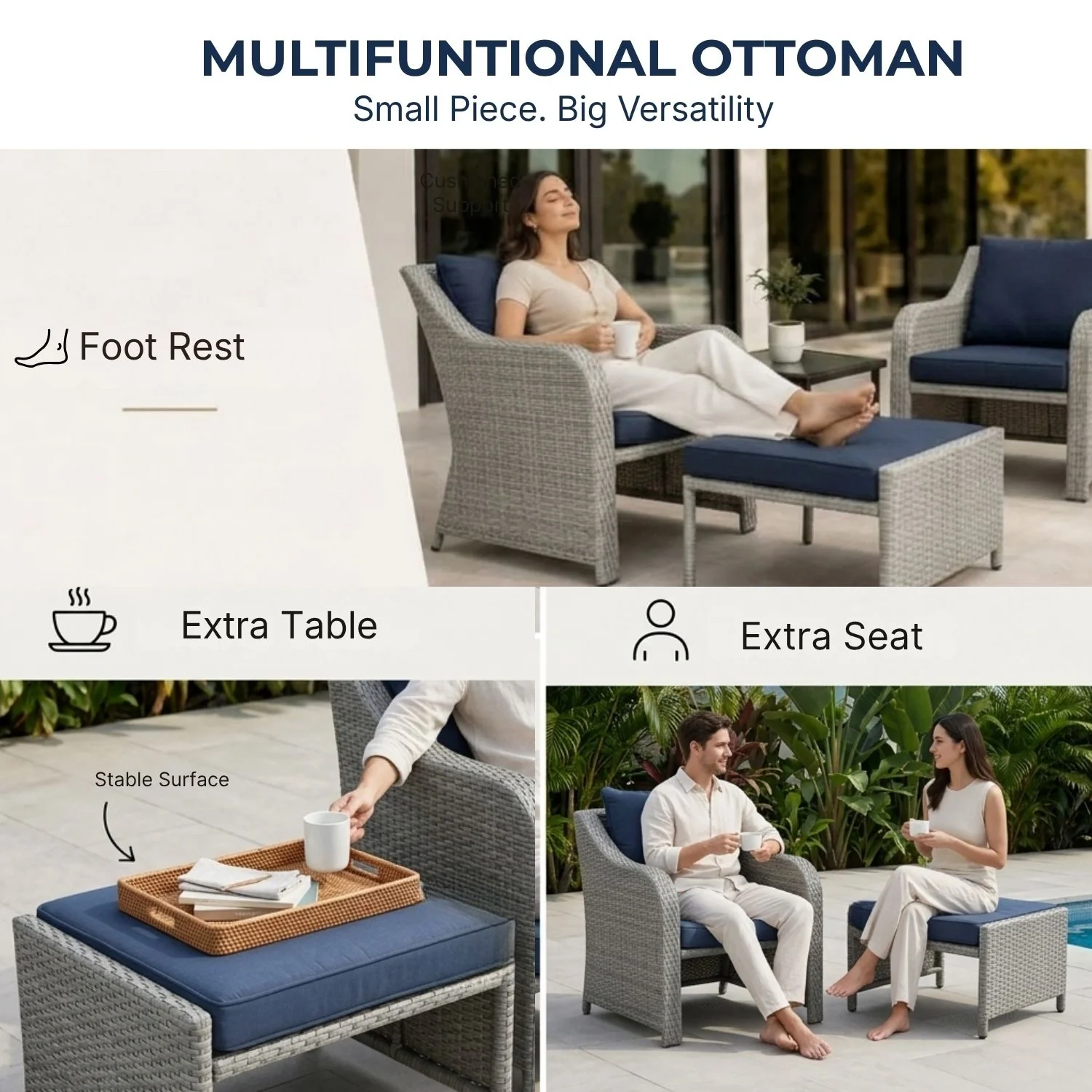 Outdoor Rattan Wicker 5 Piece Patio Sofa Set - Image 7