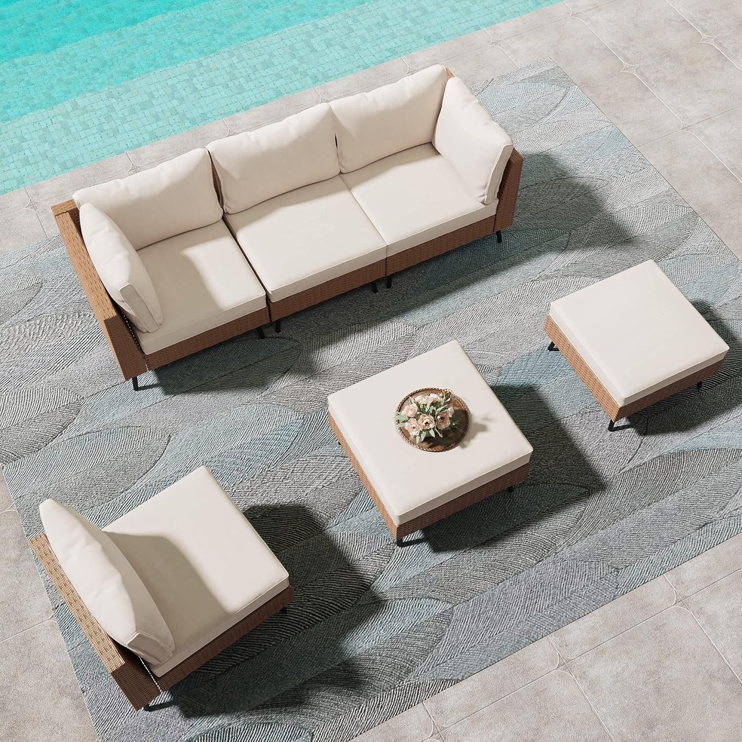 Outdoor Rattan Wicker 6-Seater Sofa Set - Image 10