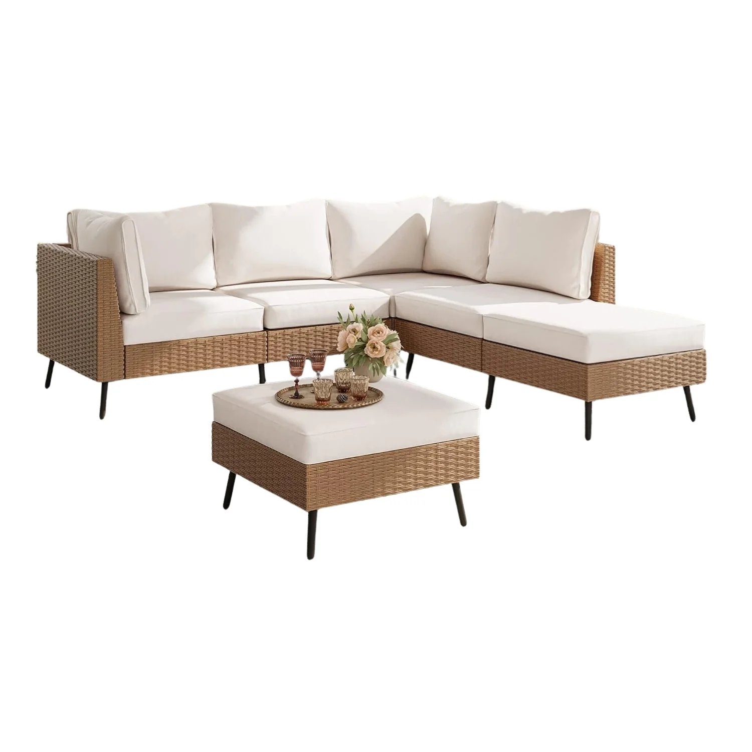 Outdoor Rattan Wicker 6-Seater Sofa Set - Image 4