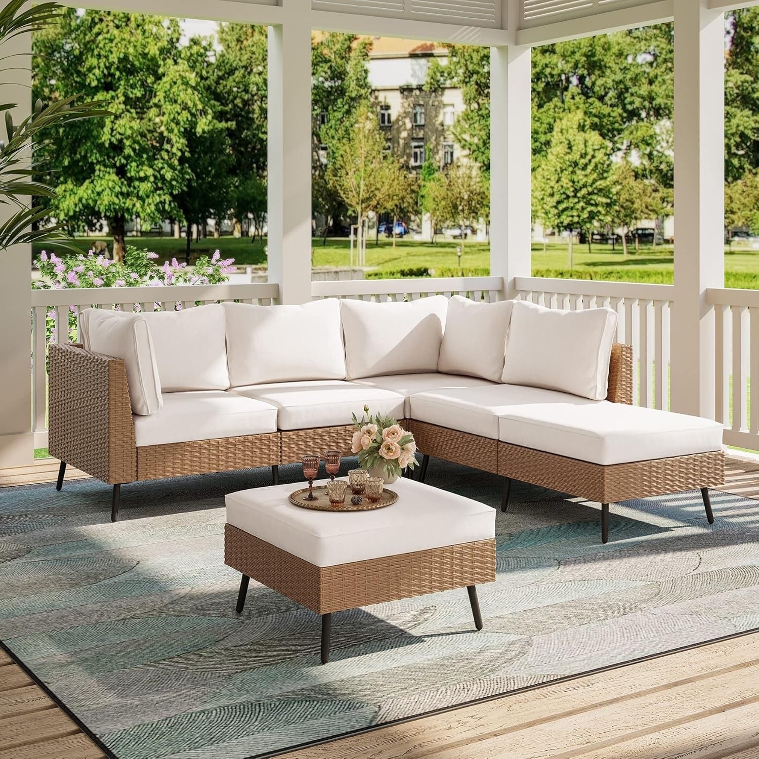 Outdoor Rattan Wicker 6-Seater Sofa Set - Image 8