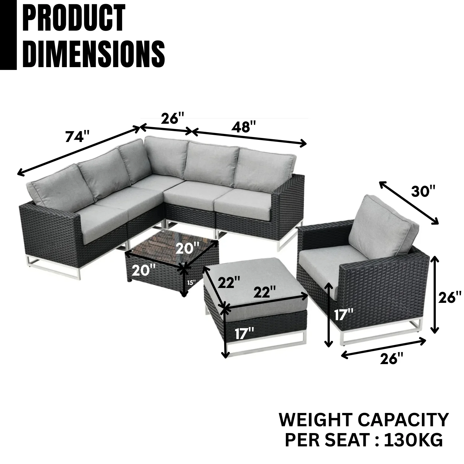 Outdoor Rattan Wicker 7-Seater Sofa Set - Image 2