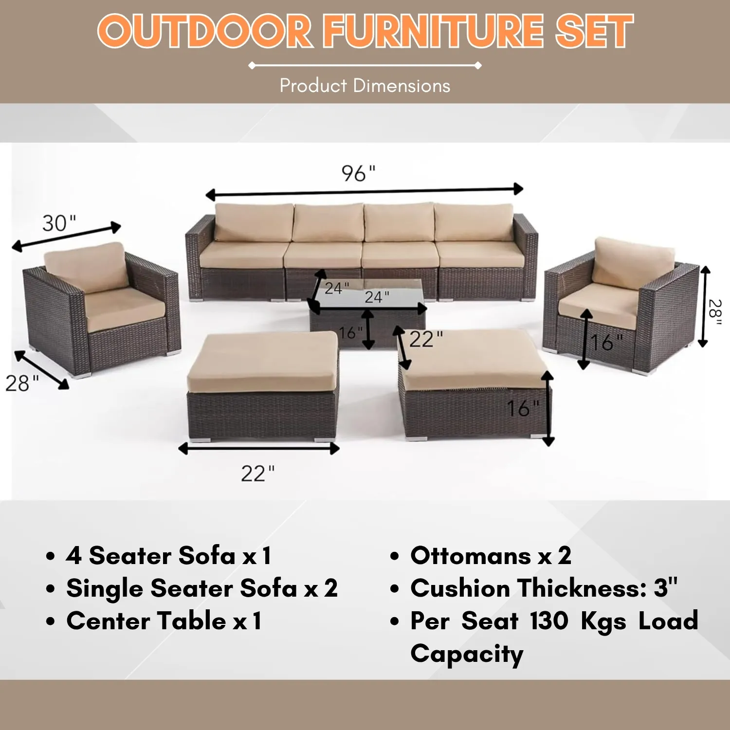 Outdoor Rattan Wicker 8-Seater Sofa Set - Image 3