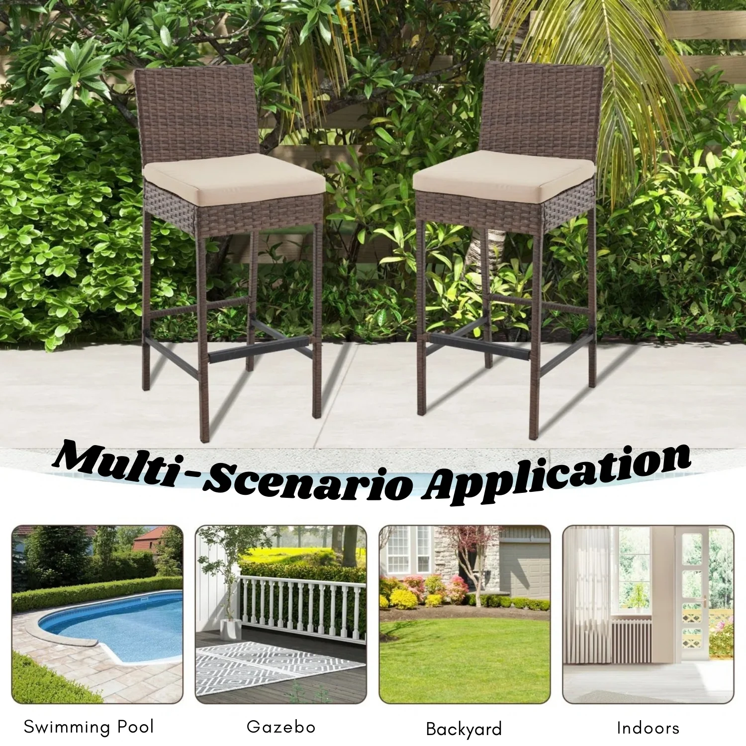 Outdoor Rattan Wicker Bar Chairs Set of 2 - Image 9