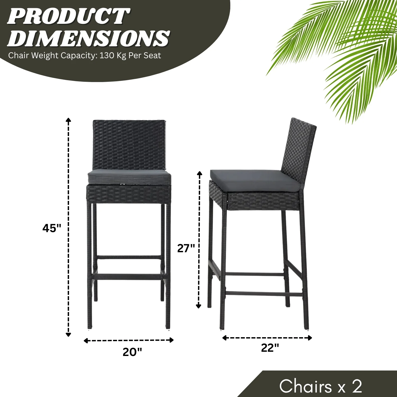 Outdoor Rattan Wicker Bar Chairs Set of 2 - Image 2