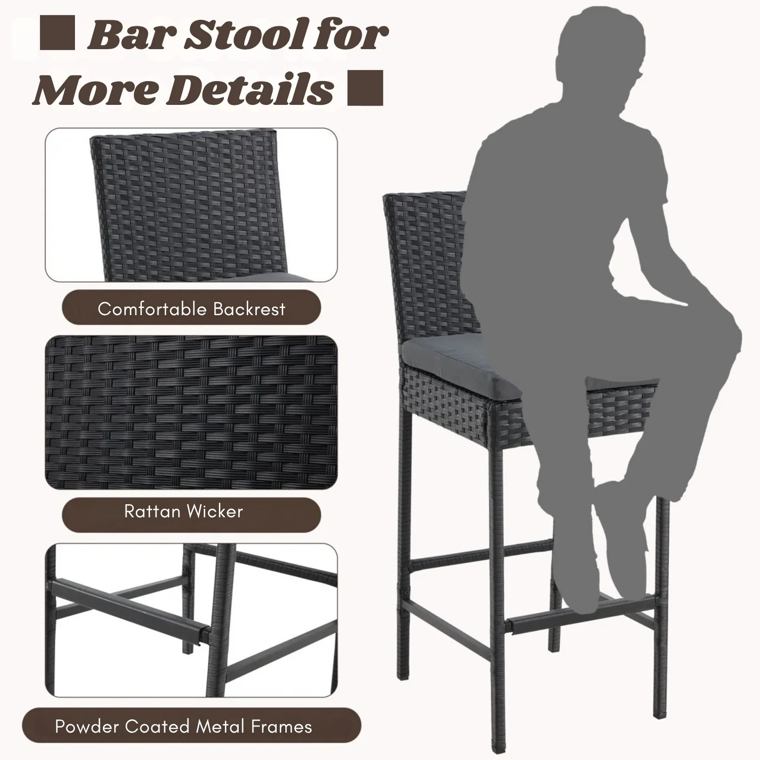 Outdoor Rattan Wicker Bar Chairs Set of 2 - Image 4
