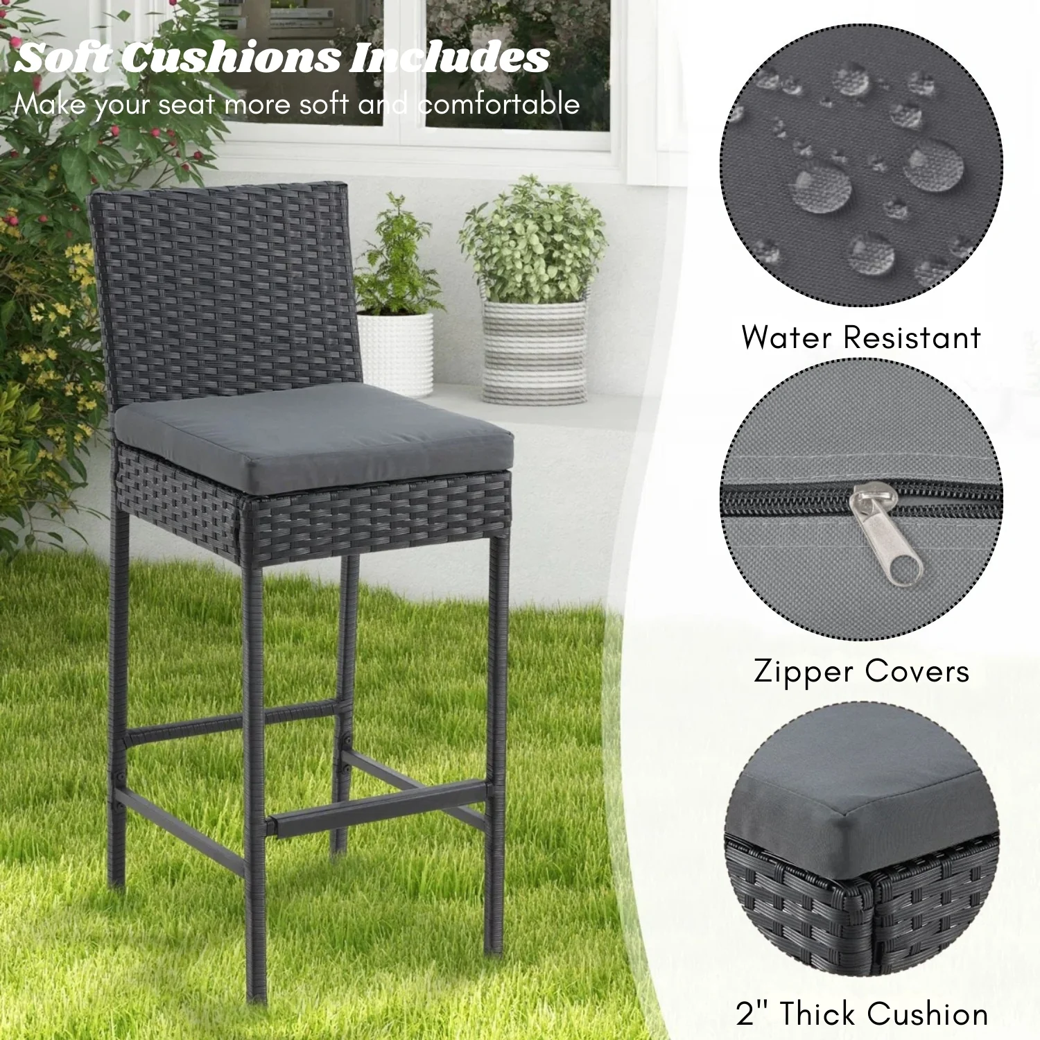 Outdoor Rattan Wicker Bar Chairs Set of 2 - Image 5