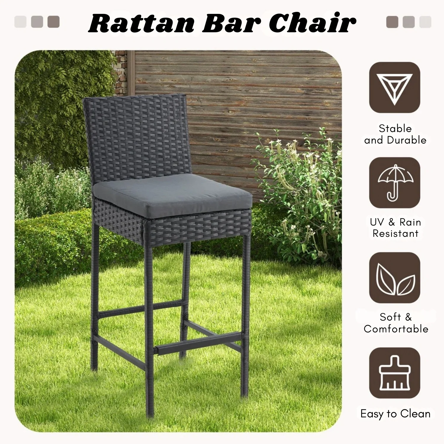 Outdoor Rattan Wicker Bar Chairs Set of 2 - Image 6