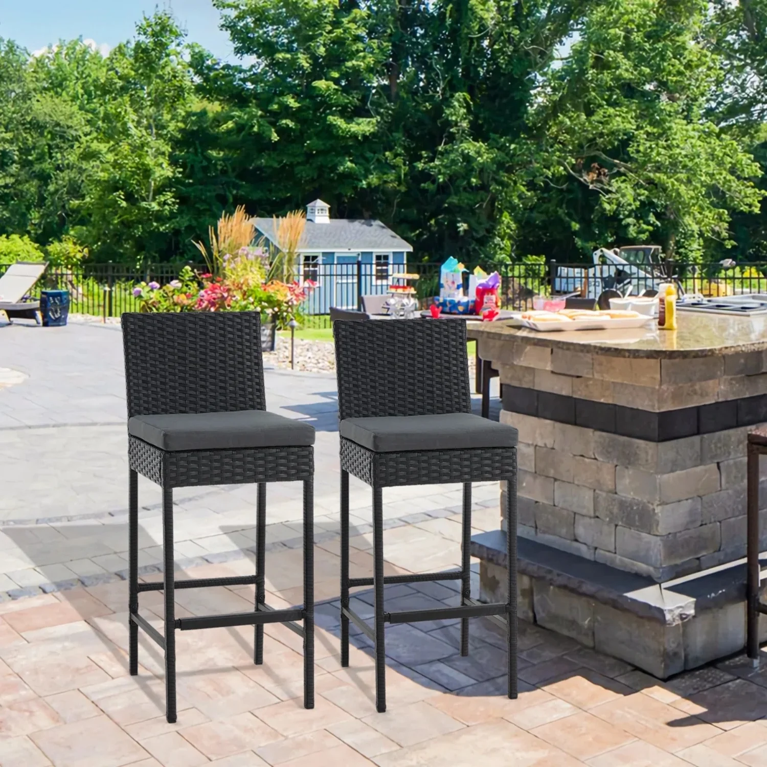 Outdoor Rattan Wicker Bar Chairs Set of 2 - Image 7