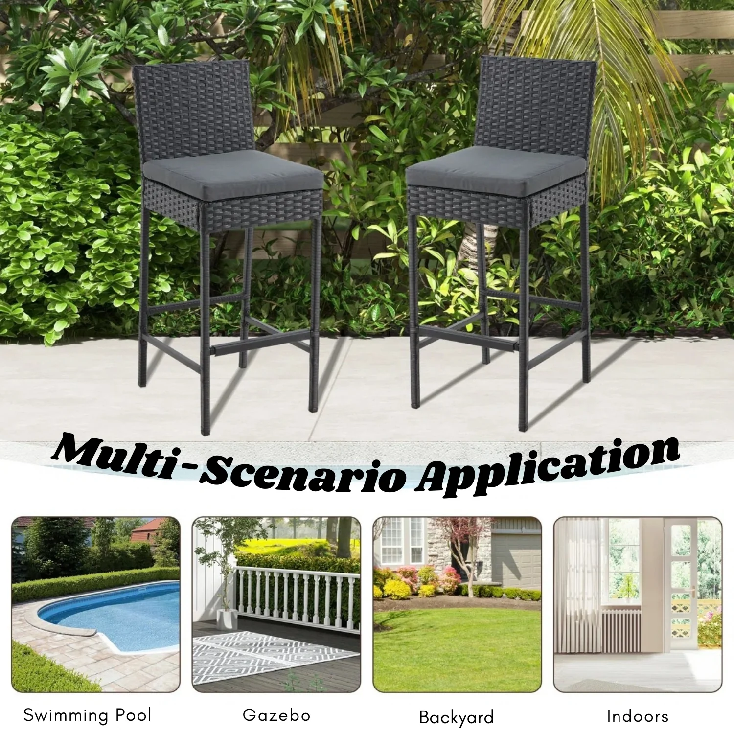 Outdoor Rattan Wicker Bar Chairs Set of 2 - Image 9