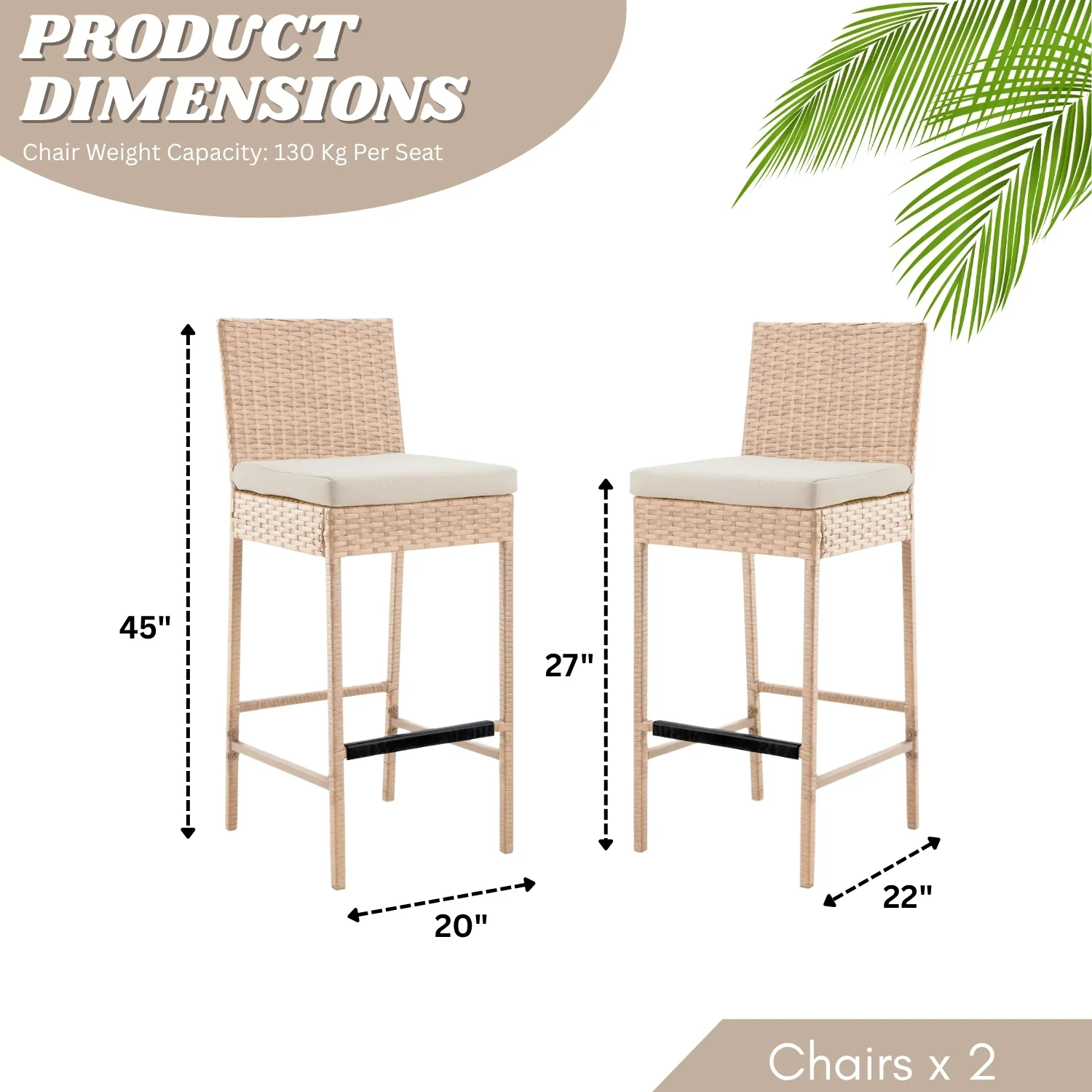 Outdoor Rattan Wicker Bar Chairs Set of 2 - Image 2