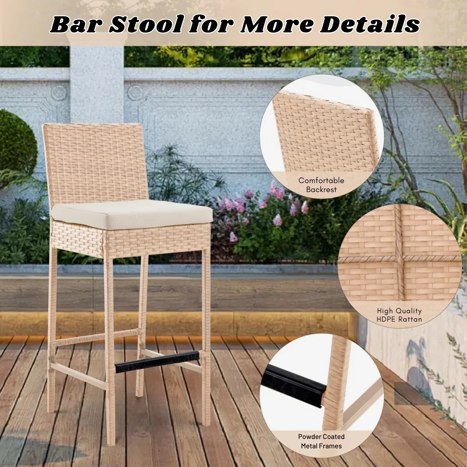 Outdoor Rattan Wicker Bar Chairs Set of 2 - Image 4